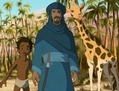 Dans <i>Zarafa</i>, plusieurs personnages, dont Hassan, prince du désert, viennent prêter main-forte à Maki, persistant à vouloir prendre soin de sa nouvelle amie girafe. (Les Films Séville)