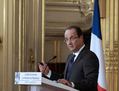 FRANCE, Paris – Le président François Hollande donne sa première conférence de presse au Palais de l’Elysée le 13 Novembre 2012. (AFP PHOTO/POOL/Philppe Wojazer)
