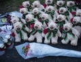 Animaux en peluche et fleurs au mémorial de fortune près de l’entrée de l’école primaire de Sandy Hook, 18 décembre 2012, à Newtown, Connecticut. Un homme armé a tué vingt élèves et six adultes quatre jours plus tôt. (Brendan Smialowski/AFP/Getty Images)