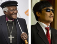 M. l’archevêque Desmond Tutu, prix Nobel de la Paix 1984, pour son combat pacifiste contre le système de l'apartheid en Afrique du Sud et Chen Guangcheng, avocat chinois aveugle qui a défendu des dizaines de milliers de cas de violations des droits de l’homme en Chine, ont signé une déclaration commune le 4 juin 2013 en faveur des droits de l’homme en Chine. (AFP PHOTO/Shaun Curry et AFP PHOTO/Saul Loeb)