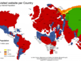 Le graphique montre les sites les plus visités par pays, en fonction du nombre d’internautes. Google (en rouge) domine l'Amérique du Nord et l’Europe, soit les marchés à forte population d'internautes. (Avec la permission de Mark Graham et Stefano De Sabbata/Oxford University)