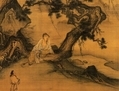 <i>En écoutant paisiblement la brise sous les pins<i/>, XIIIe siècle. Ma Lin (1180-ap. 1256). Rouleau vertical, encre et couleurs sur soie, 226,6 x 110,3 cm. Taipei. Musée national du palais. (Wikipédia)
