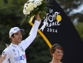 Le coureur français Thibault Pinot, sur la troisième marche du podium. (AFP/Getty Images)