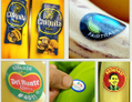 Images représentant les logos de compagnies productrices de bananes. (En haut, à gauche : (Jeepers Media/Flickr) Haut à droite : (Dave Crosby/Flickr) Bas à gauche: (Jennie Faber/Flickr) Bas centre et droite : (Se Mo/Flickr))