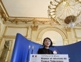Fleur Pellerin, lors de la conférence du 4 mars, sur les enjeux et missions de France Télévisions.  (Dominique Faget /AFP/Getty Images)
