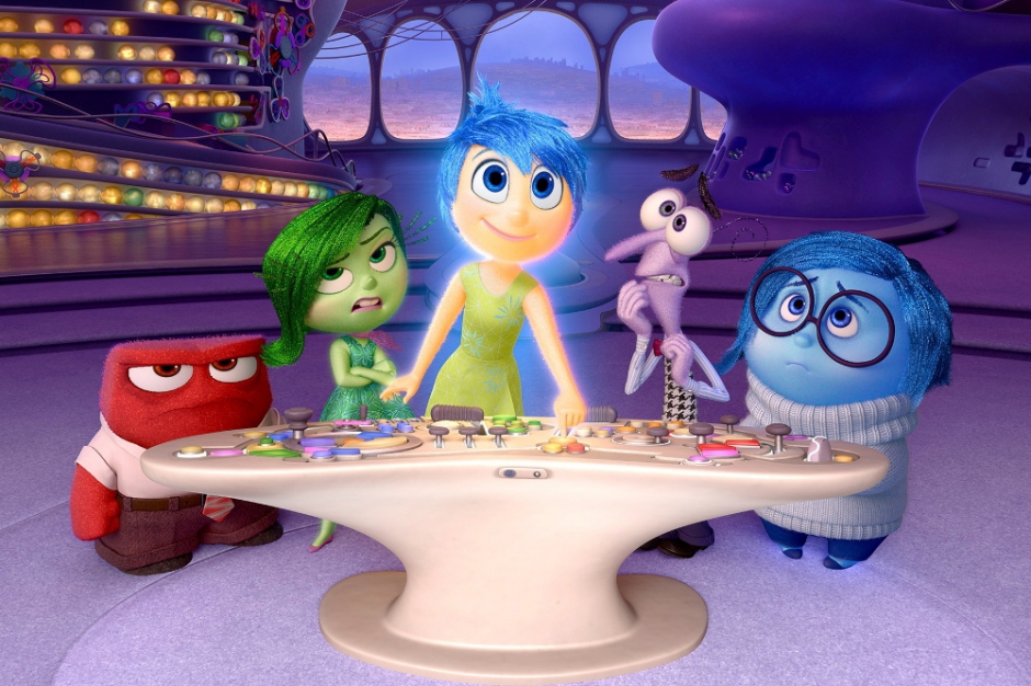 Les 5 personnages (de gauche à droite : Colère, Dégoût, Joie, Peur et Tristesse) de « Vice-versa » le nouveau Pixar en salle, mercredi 17 juin  (© Pixar Disney)