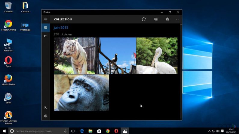 Affichage de photos sours Windows 10. (screenshot)