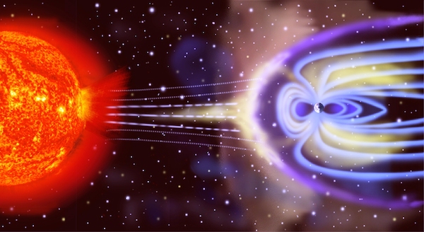 Le champ magnétique protège la Terre contre les vents solaires. (NASA)
