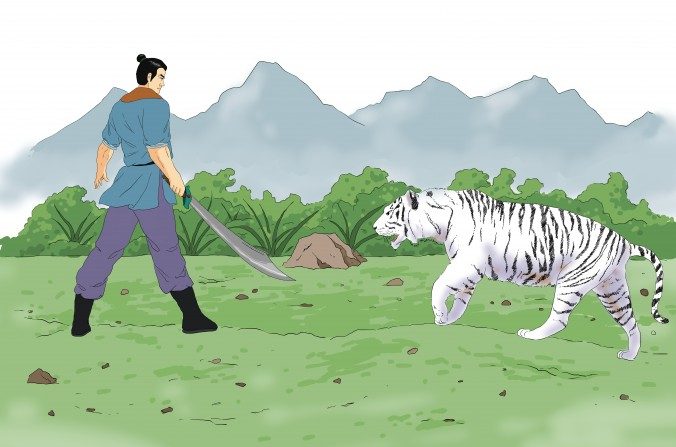 Zhou Chu a promis de se débarrasser des trois terreurs qui menaçaient son village. L'une d'elle était un tigre blanc qui vivait dans les montagnes du Sud. (Zhiching Chen / Epoch Times)