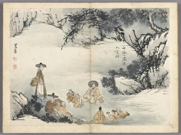 Album : scène de genre (détail) Shin Yun-Bok, vers 1816, Encre et couleurs sur papier,  Achat, 1993.  (© Musée Guimet, Paris, Dist. RMN-Grand Palais/Jean-Yves et Nicolas Dubois)