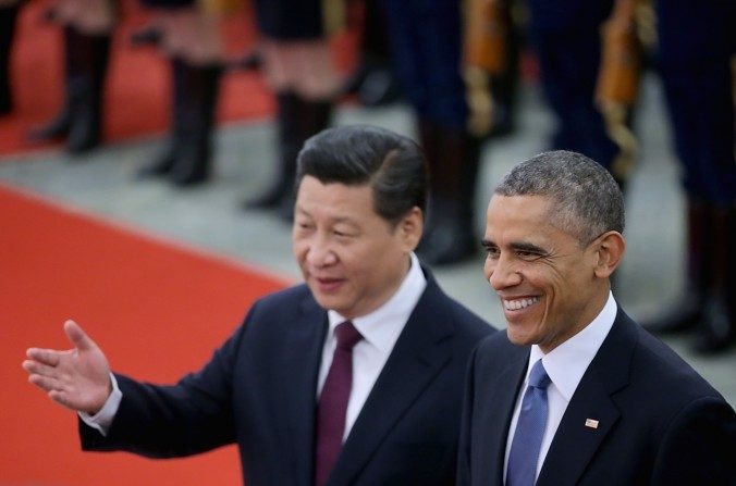 Le président américain, Barack Obama, est reçu à Pékin par le dirigeant chinois Xi Jinping en novembre 2014. (Feng Li/Getty Images)
