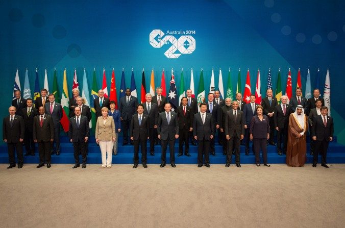 Les dirigeants du monde au Sommet du G20 à Brisbane (Australie) en 2014. Alors que la Chine accueille ce week-end le sommet 2016 du G20 à Hangzhou, il se murmure que le groupe va soigneusement éviter tous les sujets cruciaux. (Andrew Taylor/G20 Australia via Getty Images)