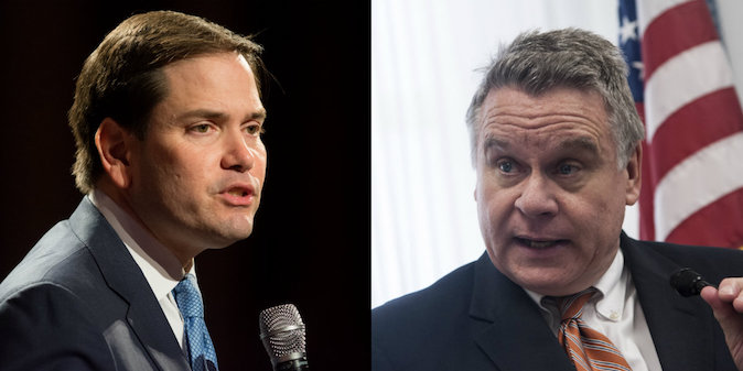 
(de gauche à droite) Les sénateurs des États-Unis, Marco Rubio (Républicain -Floride) et le représentant Chris Smith (Républicain-New Jersey). (David Calvert/Getty Images and Kris Connor/Getty Images)