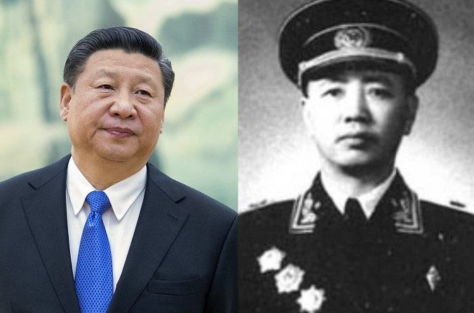 Les photos de l'amiral Liu Huaqing (à droite) et de l’actuel dirigeant chinois Xi Jinping. (Armée populaire de libération) (Lintao Zhang / Getty Images)