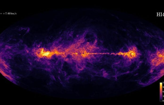 Carte de la propagation de l'hydrogène dans la galaxie. (Capture d'écran vidéo de l'Institut Max Planck)