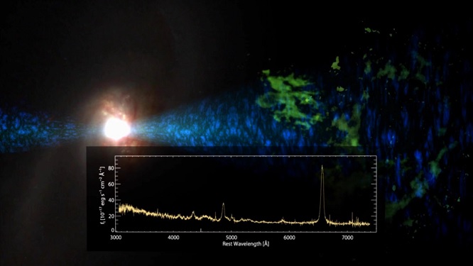 Graphique des longueurs d'ondes émises par un des quasars ayant disparu. (capture d'écran vidéo)