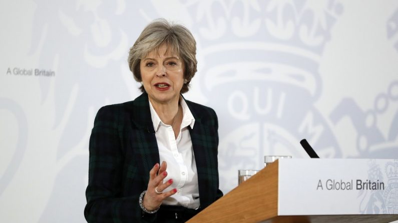 Le Premier ministre Theresa May s’exprime à Lancaster House, Londres. Madame May a tenté de rassurer sur les futures négociations d’accords commerciaux pour le Royaume-Uni. (Kirsty Wigglesworth - WPA Pool /Getty Images)