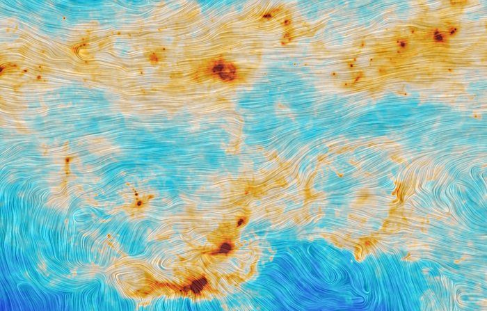 La formation des étoiles et de la turbulence magnétique dans le nuage moléculaire d'Orion.
ESA/Planck Collaboration