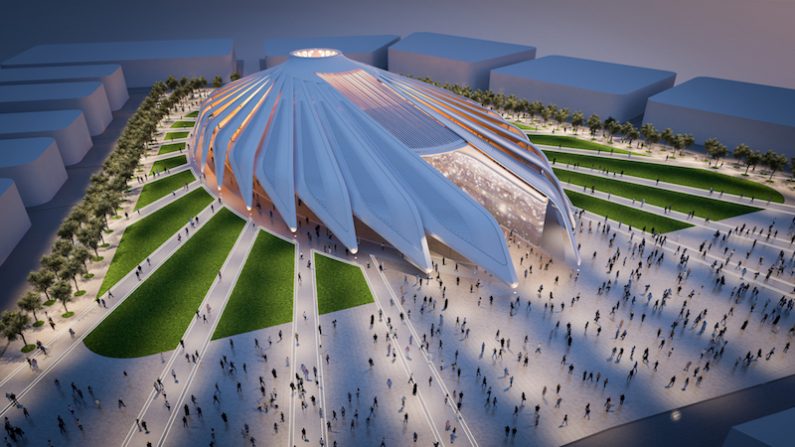Le design du pavillon des Emirats Arabes Unis est inspiré par un faucon en vol et sera vu par environ 25 millions de visiteurs. (Santiago Calatrava)