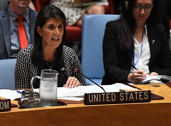 L'ambassadeur des États-Unis aux Nations Unies, Nikki Haley, prenant la parole lors d'une réunion du Conseil de sécurité aux Nations Unies à New York.
(AFP PHOTO / TIMOTHY A. CLARY CLARY / AFP / Getty Images)