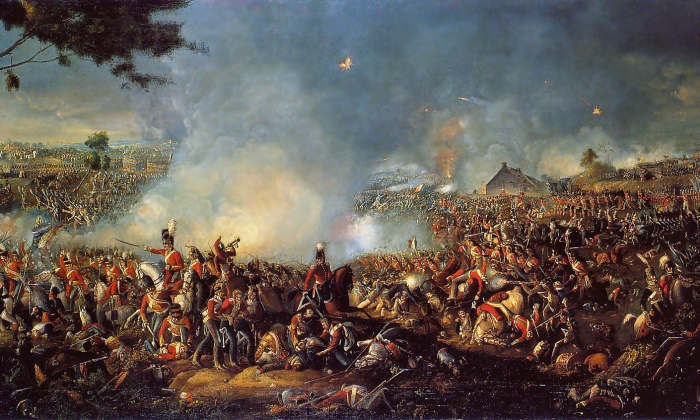 La Bataille de Waterloo, peinte par William Sadler. Les banques londoniennes ont prêté 5 millions de livres à Napoléon pour la financer. (Crédit : domaine public)