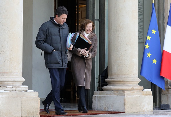 Le porte-parole du Gouvernement Benjamin Griveaux et la ministre de la Défense Florence Parly à leur sortie de l’Élysée le 8 février 2018. (LUDOVIC MARIN/AFP/Getty Images)