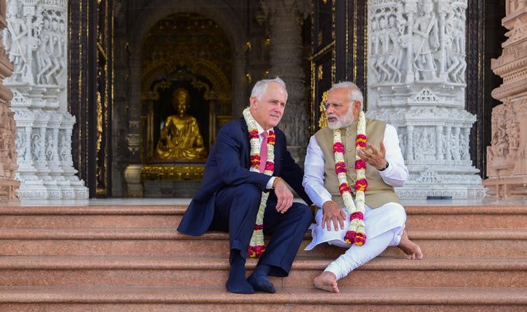 Le Premier ministre australien, en grande conversation avec son homologue indien, Narendra Modi (en avril 2017). (Pixabay)