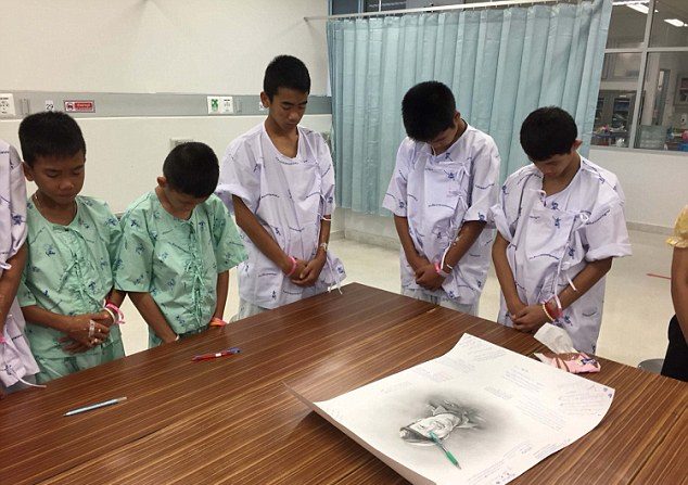 15/07/18

Photos released by The Chiang Rai Hospital showing boys that have been recused from caves in Northern Thiland 

The Photographs show the boys paying respect to Thai Navy SEAL Saman Gunan

Saman Gunan died while helping rescue the boys