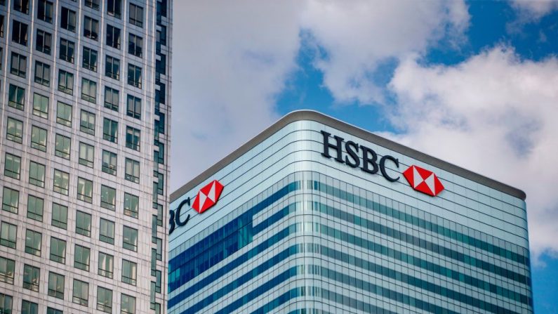 Le siège social de HSBC UK sera visible au quartier financier de Canary Wharf, à Londres, le 31 juillet 2018. HSBC publiera ses résultats semestriels le 6 août. Photo AKMEN / AFP / Getty Images.