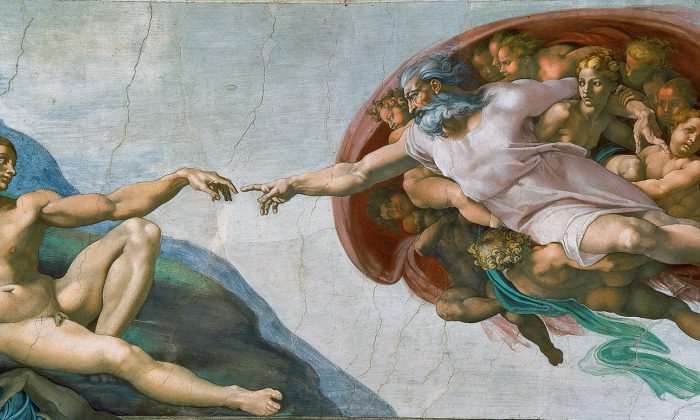 La Création d'Adam, 1508-1512, par Michelangelo Buonarroti. Chapelle Sixtine, Vatican. (Domaine public)