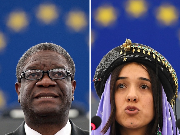Le prix Nobel de la paix a été attribué vendredi au médecin congolais Denis Mukwege et à la Yazidie Nadia Murad, ex-esclave du groupe État islamique.      (Photo : FREDERICK FLORIN/AFP/Getty Images)