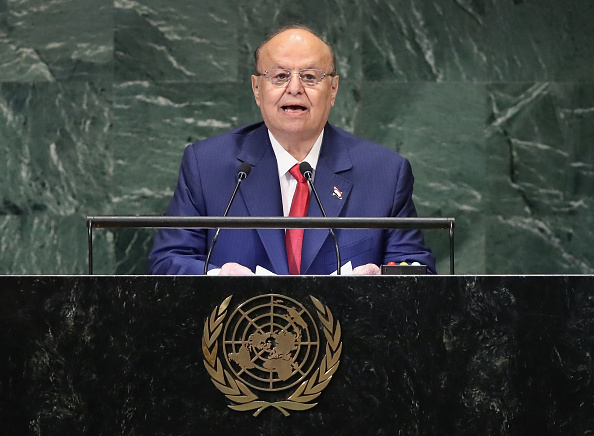 -Le président du Yémen, Abd-Rabbu Mansour Hadi, prend la parole devant l'Assemblée générale des Nations Unies le 26 septembre 2018 à New York, il vit actuellement à Ryad. Photo de John Moore / Getty Images.