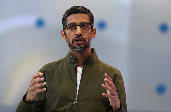 Le PDG de Google, Sundar Pichai, prononce le discours à la conférence de Google  au Shoreline Amphitheatre, le 8 mai 2018 à Mountain View, en Californie. (Photo : Justin Sullivan/Getty Images)