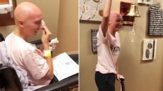 Une jeune patiente atteinte d’un cancer s’exprime en larmes avant de sonner la « cloche de la survivante »