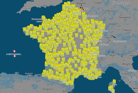 Mobilisation des gilets jaune dans toute la France le 17 novembre 2018. (Capture d’écran Tweeter@Mandin1914)
