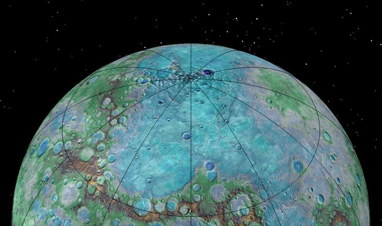 Image de Mercure prise par la sonde Messenger, révélant des traits tectoniques. (Nasa)