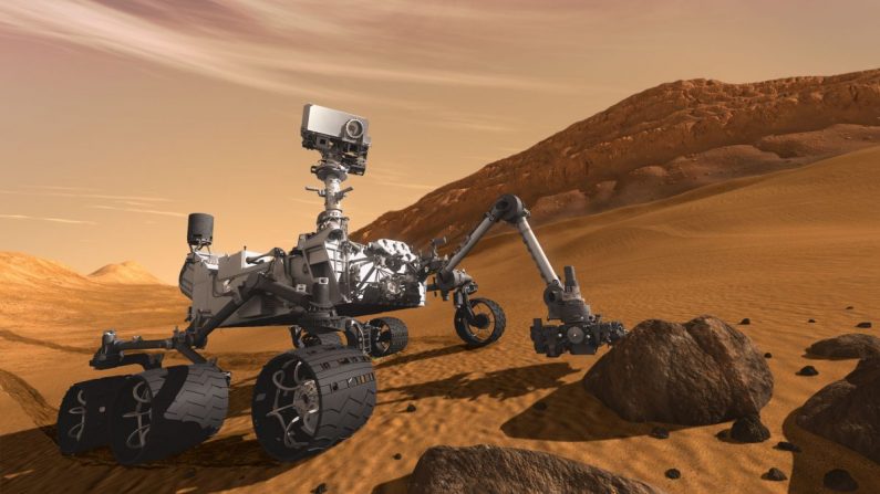 Voilà à quoi pourrait ressembler Rover Curiosity, roulant sur le terrain martien et recueillant des données. (NASA/JPL-Caltech)