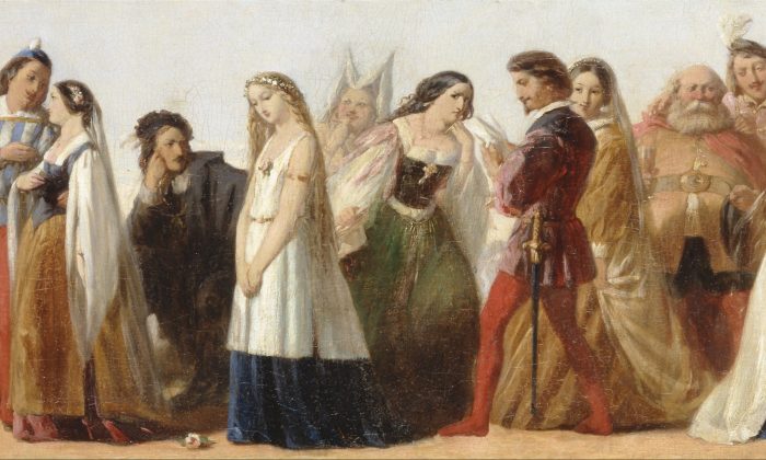 Procession de personnages des pièces de Shakespeare, vers 1840, artiste inconnu (manière de Thomas Stothard. (Domaine Public)