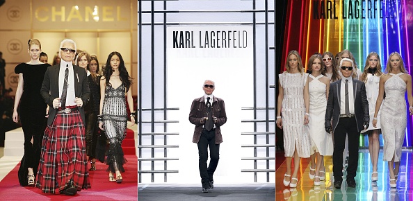 -Cette combinaison de photos réalisée le 19 février 2019 montre le designer allemand Karl Lagerfeld à Tokyo le 03 décembre 2004, Lagerfeld à Paris lors de la collection de prêt-à-porter automne-hiver 2009 et Lagerfeld à Paris le 03 octobre 2007. Photo TORU YAMANAKA, PATRICK KOVARIK, PIERRE VERDY / AFP / Getty Images.