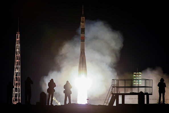 Le 14 mars 2019, lancement du cosmodrome russe de Baïkonour au Kazakhstan, au moment du décollage. (Photo : KIRILL KUDRYAVTSEV/AFP/Getty Images)