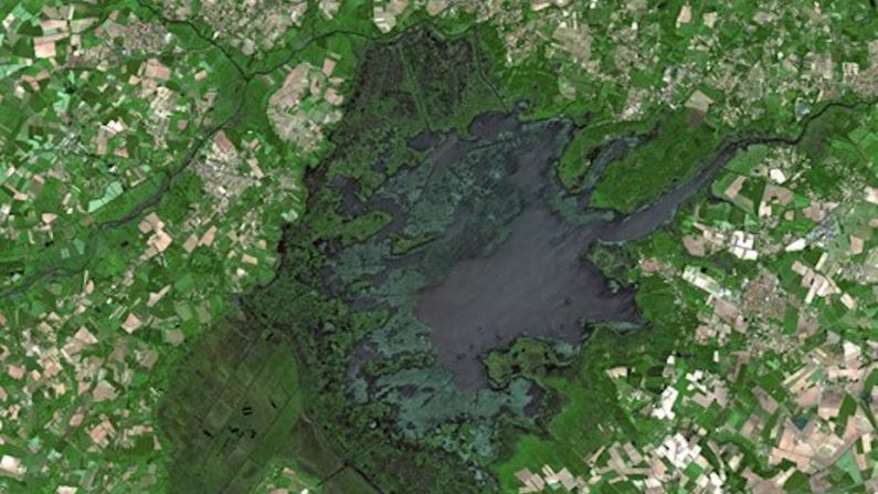 Le lac de Grand-Lieu (Loire-Atlantique) vu du ciel. (Cnes/Wikipedia, CC BY)