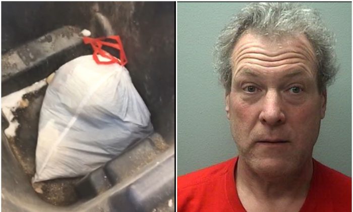 Robert Wild et le sac de chiots trouvés par la police, le 28 février 2019. (Police de Marshfield)