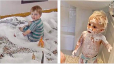 Vidéo : des garçons jumeaux déchirent des poufs pour offrir un décor d’âge de glace à leurs dinosaures