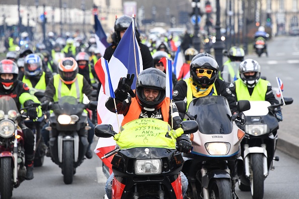 Des motards "Gilets jaunes" participent à une manifestation à Bordeaux le 12 janvier 2019. (Photo : MEHDI FEDOUACH/AFP/Getty Images)