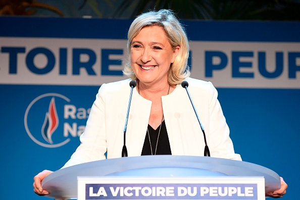 La présidente du Rassemblement National (RN) Marine Le Pen lors de son discours suite à l'annonce des résultats des élections européennes le 26 mai 2019 à La Palmeraie à Paris. (BERTRAND GUAY/AFP/Getty Images)