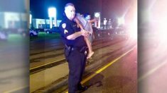 Un policier est filmé en train de tenir une enfant dans ses bras sur l’autoroute, mais l’histoire ne s’arrête pas là
