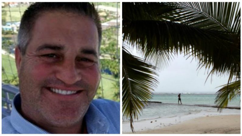Christopher Palmer sur une photo d'archive à gauche. L'homme du Kansas est mort en République dominicaine en avril 2018. A droite, un homme est vu sur une plage de la République dominicaine dans une photo d'archive. (Dignity Memorial ; Erika Santelices/AFP/Getty Images)
