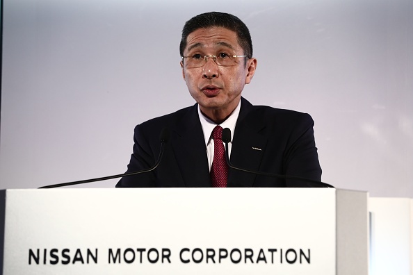 -Le président et chef de la direction de Nissan Motors, Hiroto Saikawa, prend la parole lors d'une conférence de presse pour annoncer les résultats financiers de la société pour 2019 à son siège à Yokohama, le 14 mai 2019. Photo par Behrouz MEHRI / AFP / Getty Images.