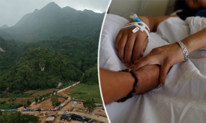 À gauche: Des montagnes en Thaïlande. (Lillian Suwanrumpha/AFP/Getty Images) -- À droite: Une femme dans un lit d'hôpital. (AFP/AFP/Getty Images)
