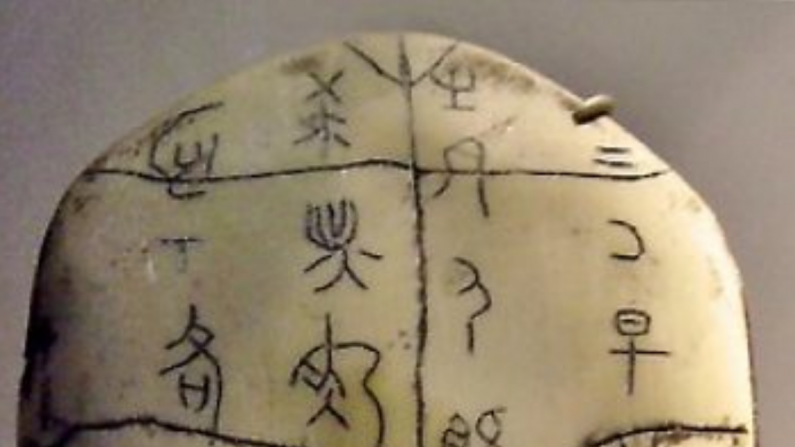 Caractères chinois: un exemple de carapace Oracle avec les inscriptions des premiers caractères chinois. (Wikipédia)